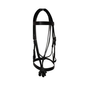 Lussoro Genuine Black Leather Horse Polo Bitless Bridle Headstall with Reins Full (Black)