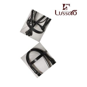 Lussoro Genuine Black Leather Horse Polo Bitless Bridle Headstall with Reins Full (Black)