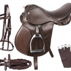 Lussoro English Riding Horse Saddle Kit Brown Combo Pack of 7 Pcs Set