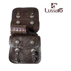 Lussoro Horse Saddle Bag/Tooled Saddle Bag/Saddle Bag Tooled with Adjustable Buckle
