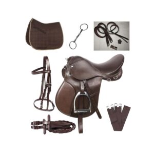 Leather English Riding Horse Saddle Starter Kit Brown Saddle Combo Pack