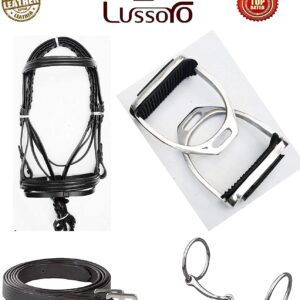 Lussoro Leather English Riding Horse Saddle Starter Kit for Horse Riding Gift Set English Jumping Handle Saddle,
