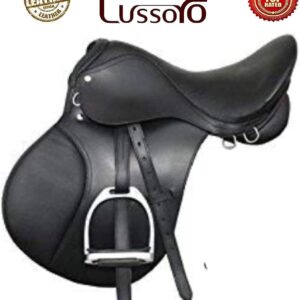 Lussoro Leather English Saddle Riding Horse Saddle Starter Kit for Horse Riding Gift Set Black Saddle 8 pcs Pack