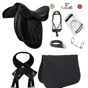Lussoro Handmade All Leather Purpose English Close Contact Jumping Horse Saddle Tack Set Combo Starter Kit