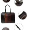 Womens Leather Handbag Leather Crocodile-Embossed Pattern With Top Handle Large Shoulder Bags Handbags - Image 4